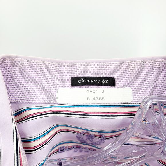 Bugatchi UOMO Classic Fit Purple Pinstripe Long Sleeve Button Up Shirt Men's XL - Picture 7 of 9